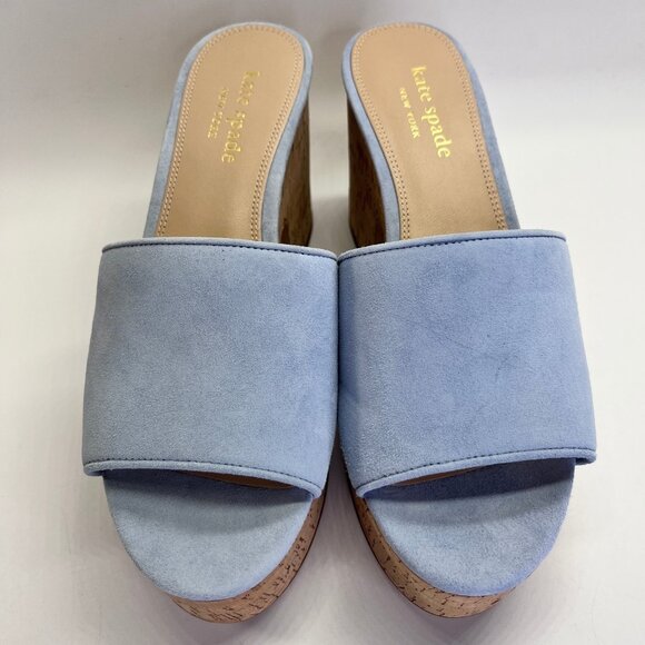 Kate Spade Ibiza Suede Sandals Size 9B Sky Blue Cork Platform Heels Casual - Picture 8 of 16